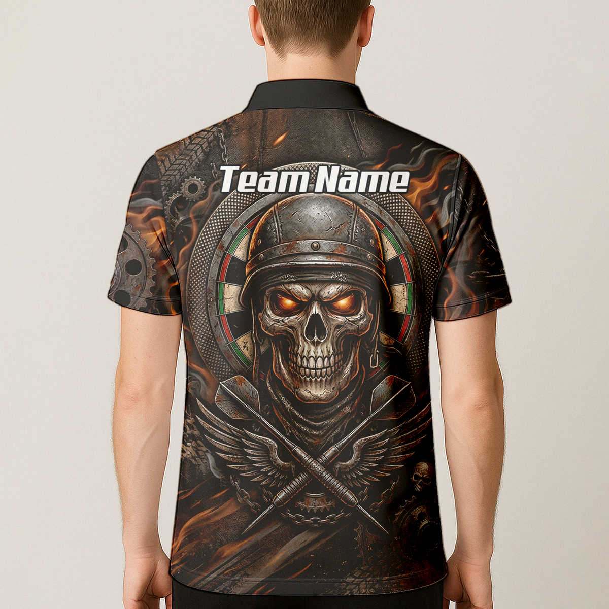 Personalised Skull Helmet Dart Jersey for Men Custom Name Darts Polo Shirt Fire Flame Sublimation Design B5126