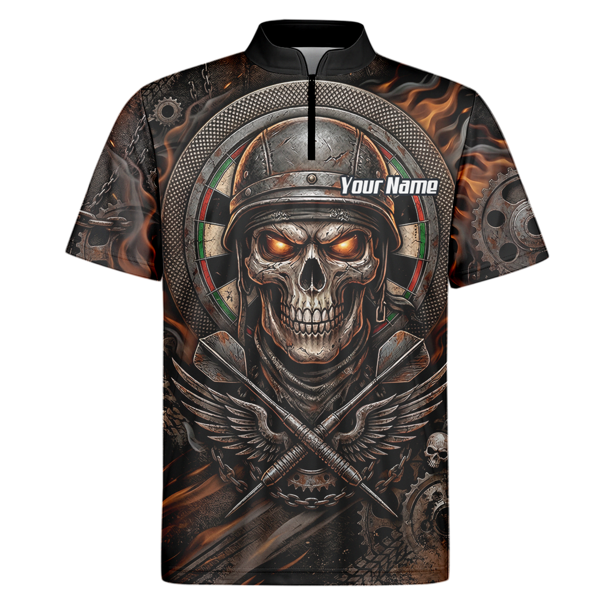 Personalised Skull Helmet Dart Jersey for Men Custom Name Darts Polo Shirt Fire Flame Sublimation Design B5126