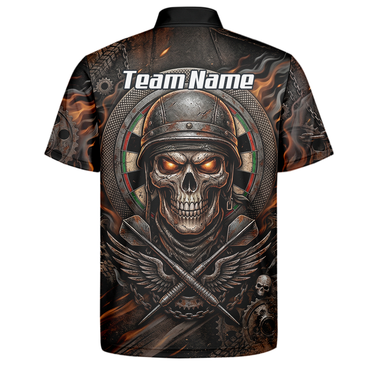 Personalised Skull Helmet Dart Jersey for Men Custom Name Darts Polo Shirt Fire Flame Sublimation Design B5126