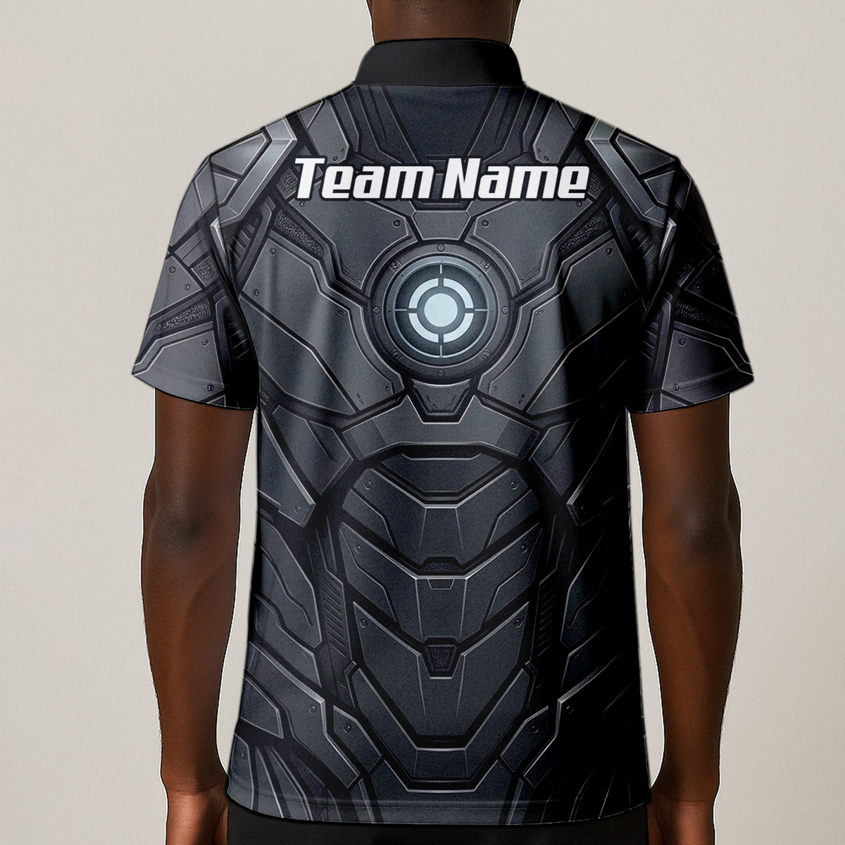 Personalised Men's Cybernetic Robot Armor Dart Jersey Custom Name Team Polo Shirt Grey Black C3855