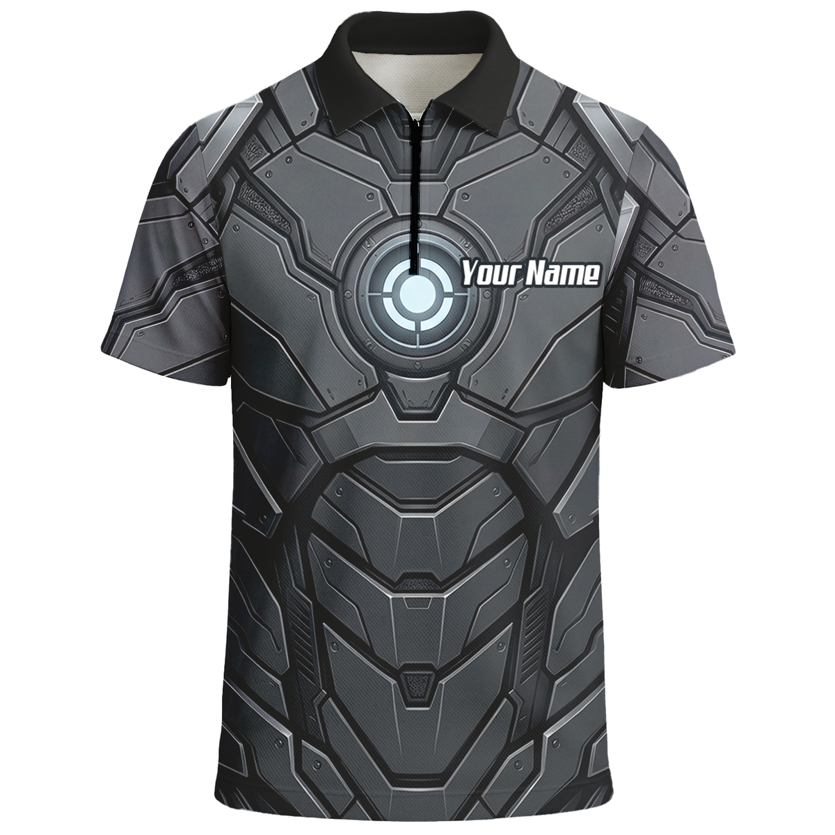 Personalised Men's Cybernetic Robot Armor Dart Jersey Custom Name Team Polo Shirt Grey Black C3855