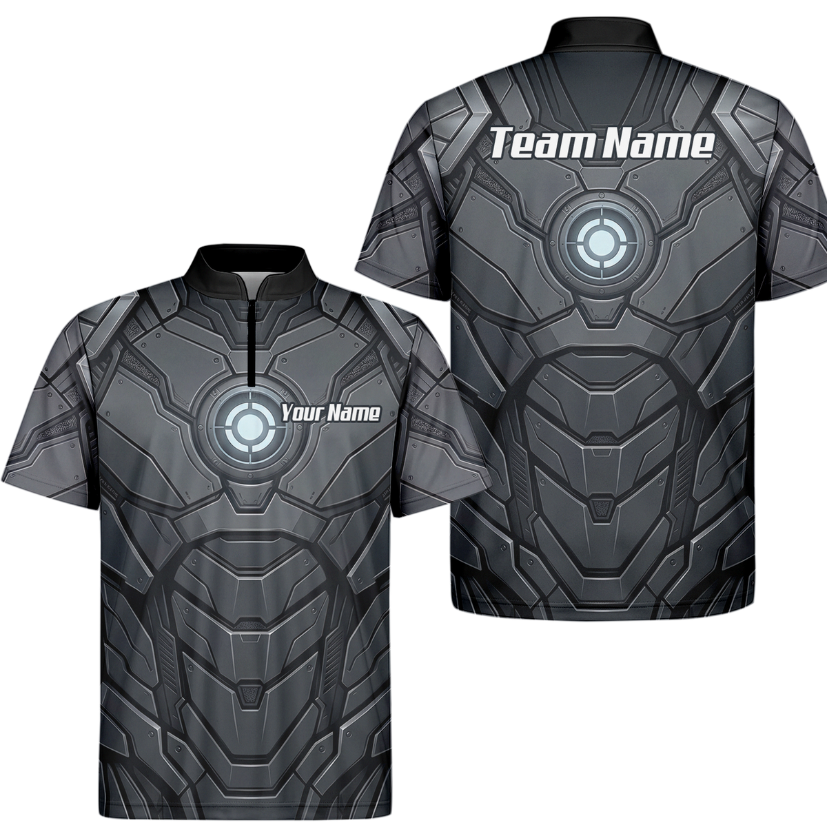 Personalised Men's Cybernetic Robot Armor Dart Jersey Custom Name Team Polo Shirt Grey Black C3855