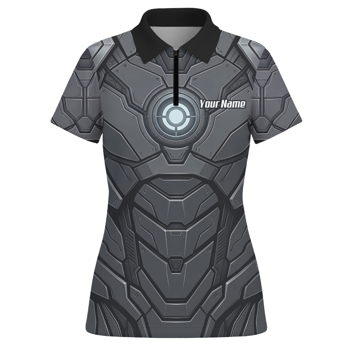 Personalised Women's Cybernetic Robot Armor Dart Jersey Custom Name Team Polo Shirt Grey Black C3855