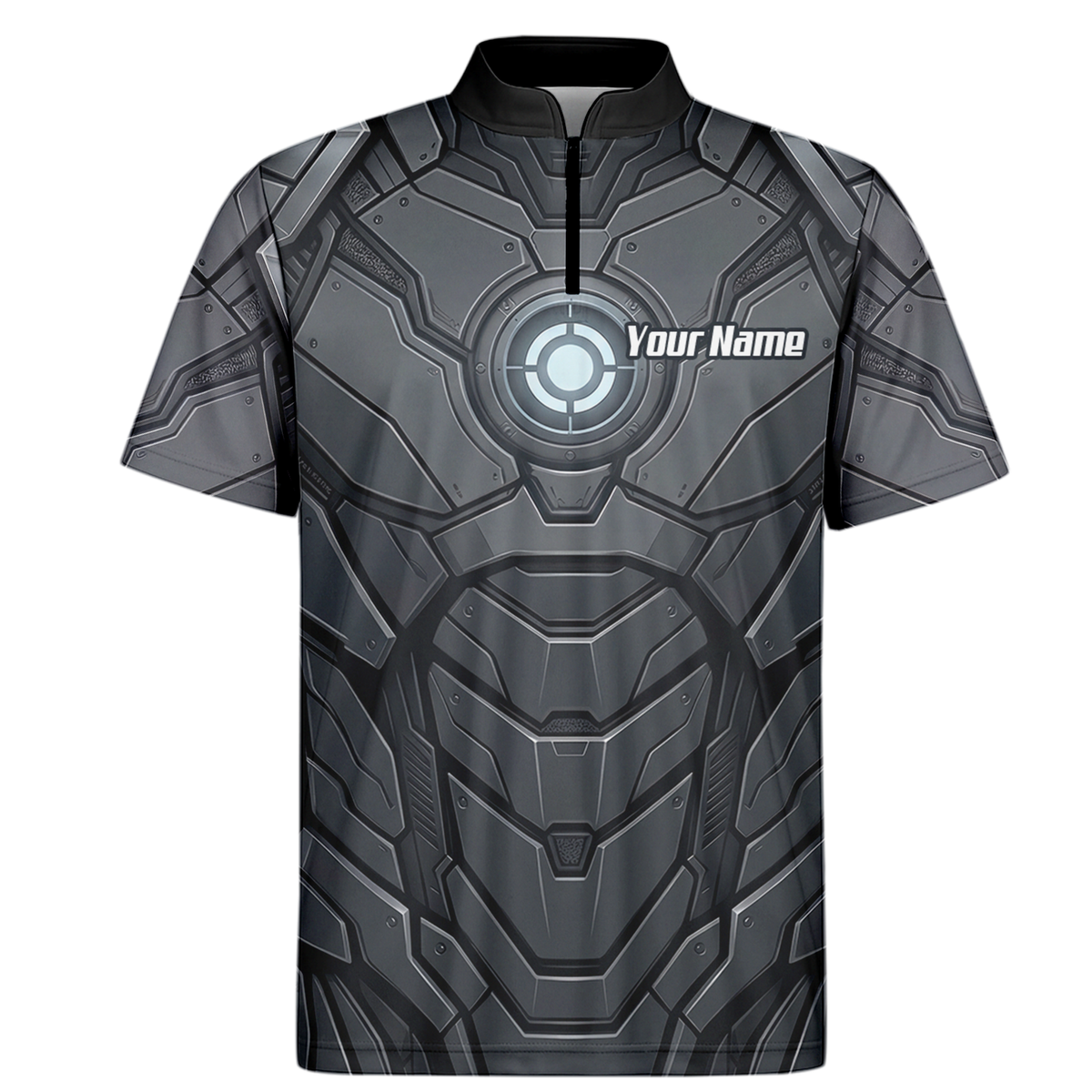 Personalised Men's Cybernetic Robot Armor Dart Jersey Custom Name Team Polo Shirt Grey Black C3855