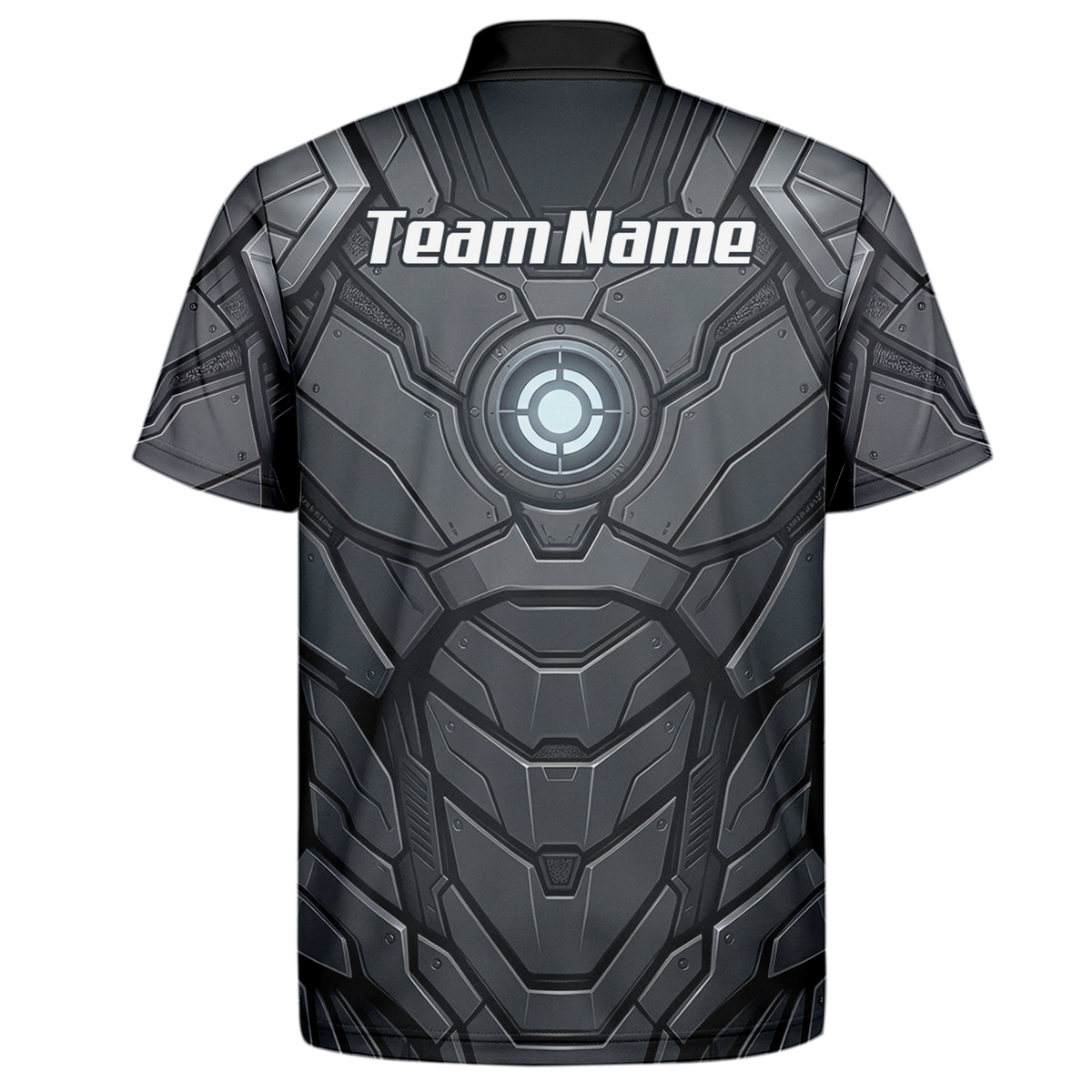 Personalised Men's Cybernetic Robot Armor Dart Jersey Custom Name Team Polo Shirt Grey Black C3855