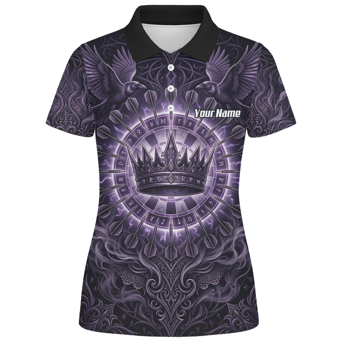 Personalised Purple Crown and Raven Dart Jersey for Women Custom Name Team Polo Shirt Black Purple C8212