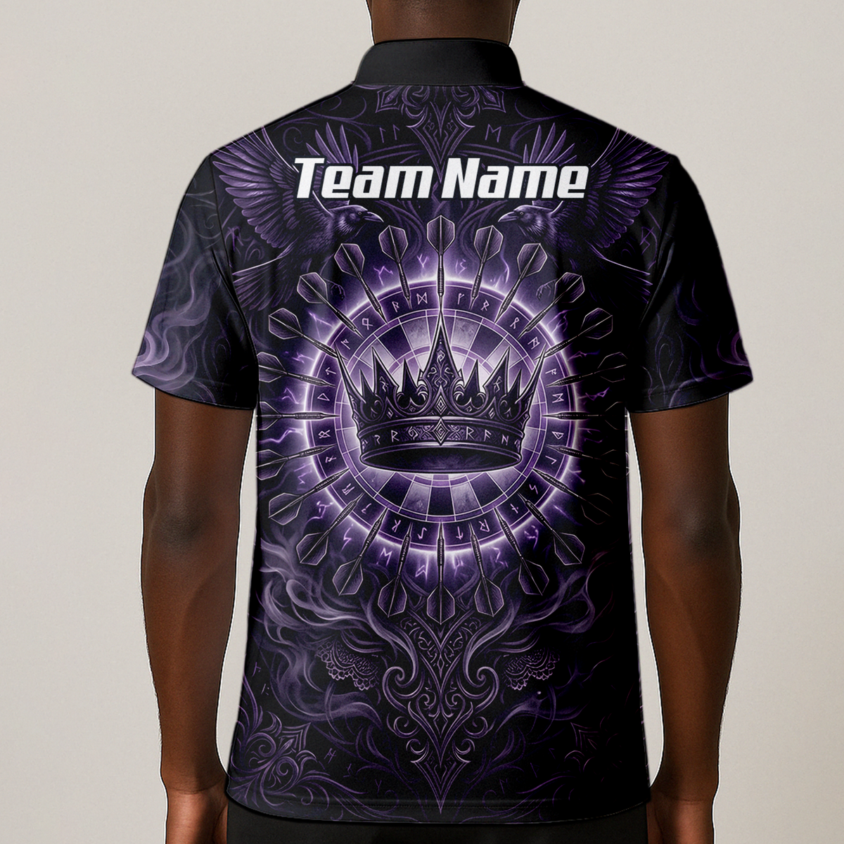 Personalised Purple Crown and Raven Dart Jersey for Men Custom Name Team Polo Shirt Black Purple C8212