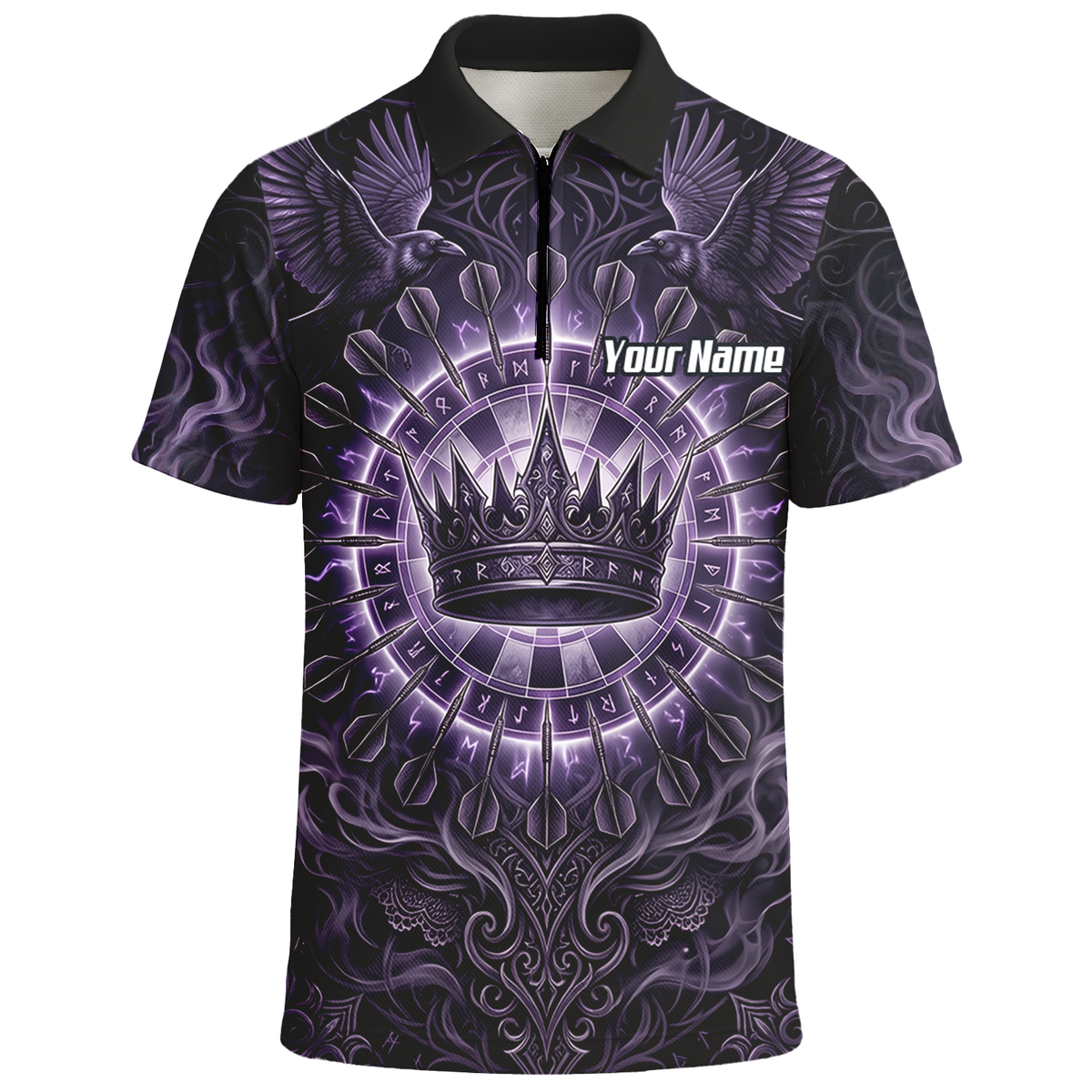 Personalised Purple Crown and Raven Dart Jersey for Men Custom Name Team Polo Shirt Black Purple C8212