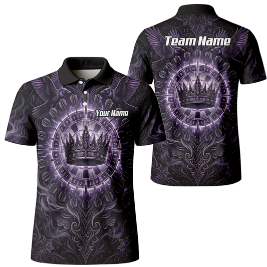 Personalised Purple Crown and Raven Dart Jersey for Men Custom Name Team Polo Shirt Black Purple C8212