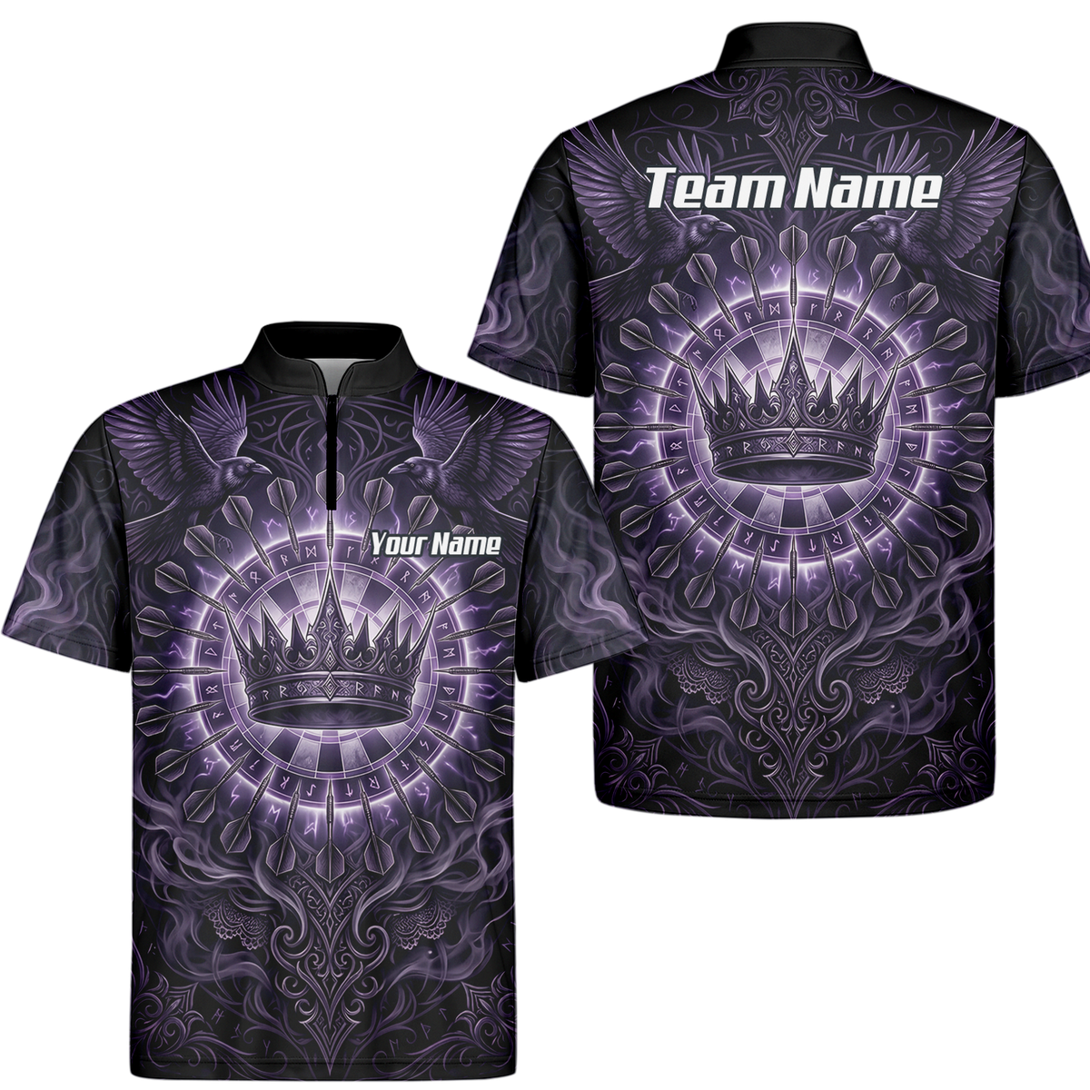 Personalised Purple Crown and Raven Dart Jersey for Men Custom Name Team Polo Shirt Black Purple C8212