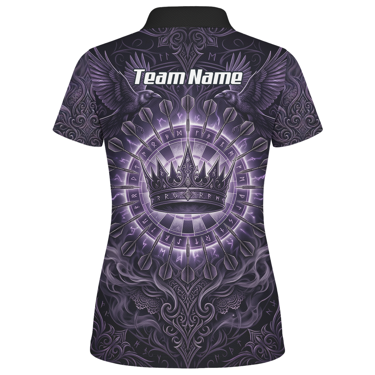 Personalised Purple Crown and Raven Dart Jersey for Women Custom Name Team Polo Shirt Black Purple C8212