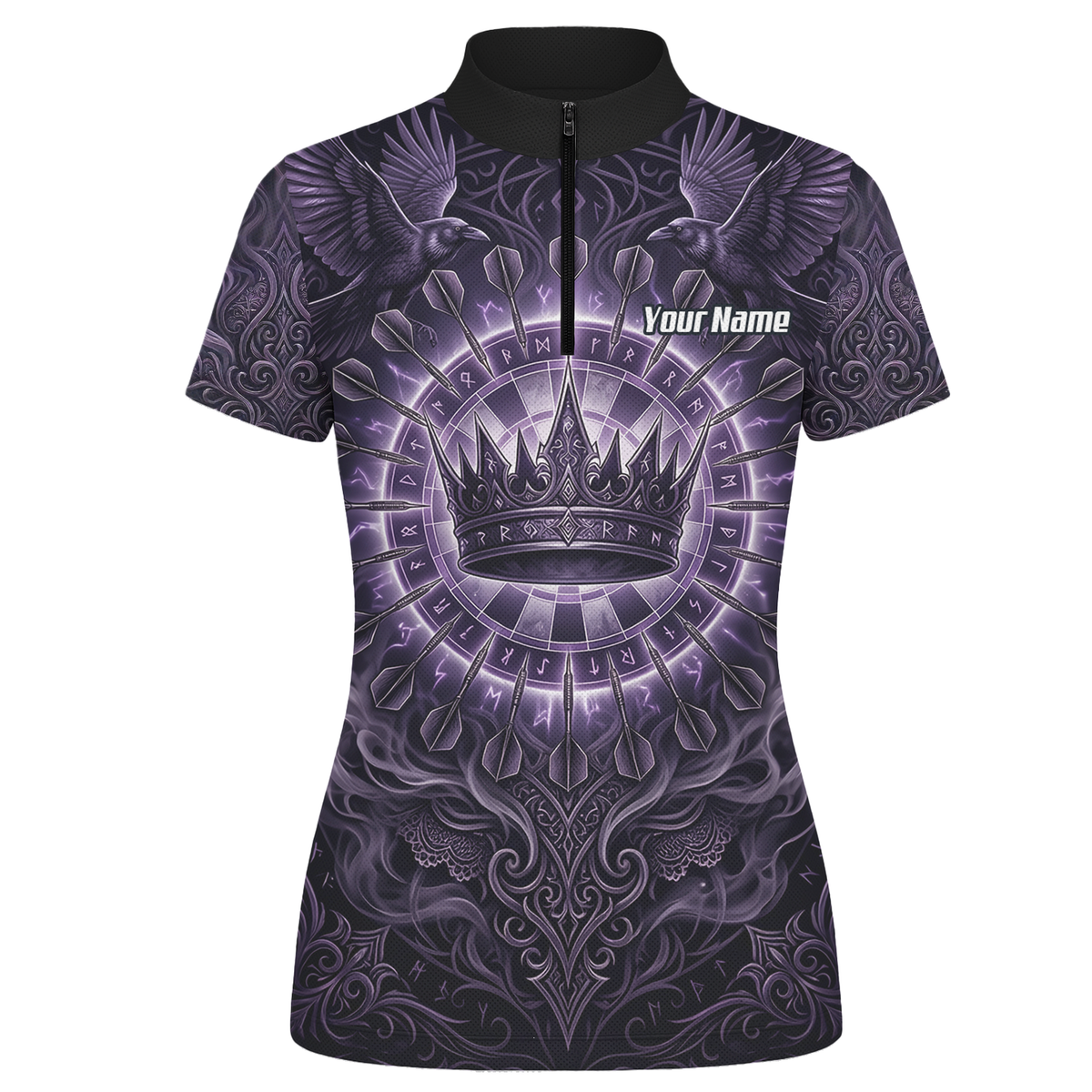 Personalised Purple Crown and Raven Dart Jersey for Women Custom Name Team Polo Shirt Black Purple C8212