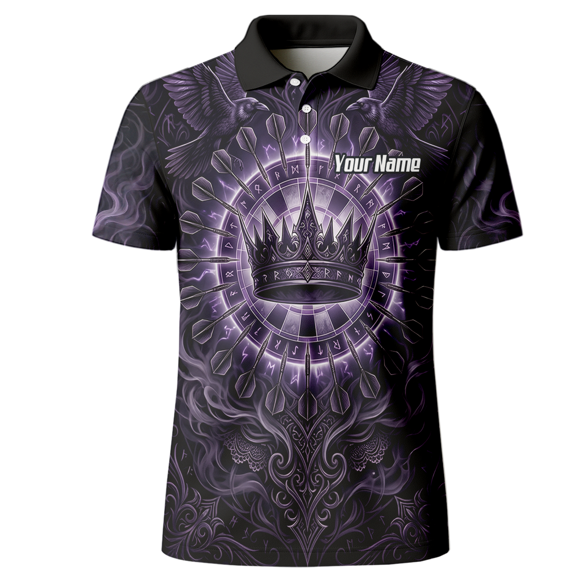 Personalised Purple Crown and Raven Dart Jersey for Men Custom Name Team Polo Shirt Black Purple C8212