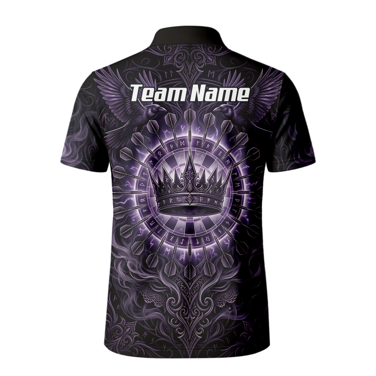 Personalised Purple Crown and Raven Dart Jersey for Men Custom Name Team Polo Shirt Black Purple C8212