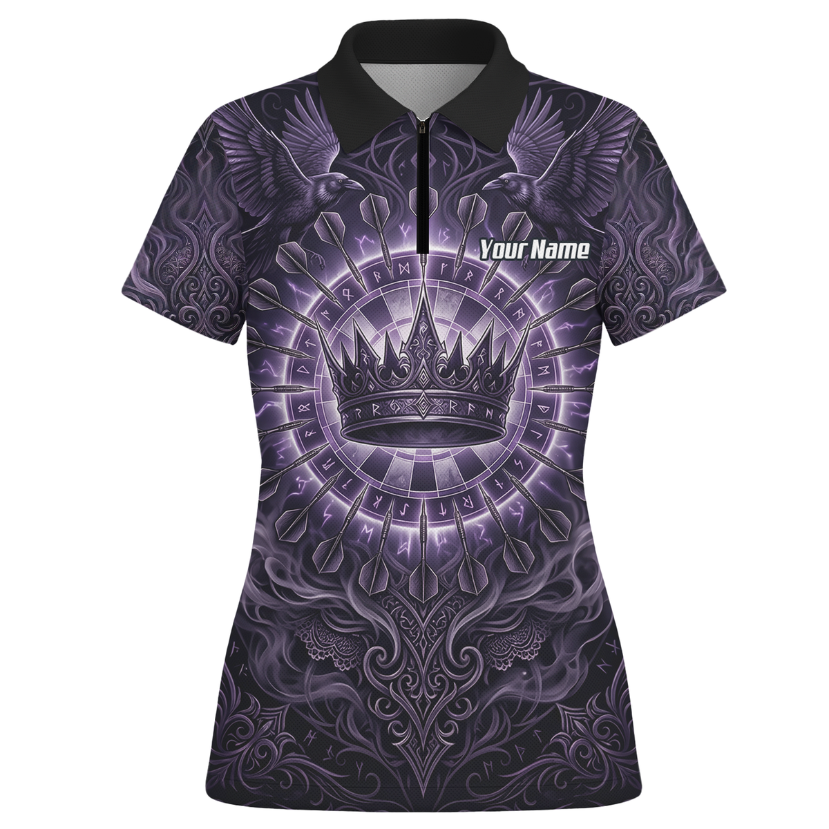 Personalised Purple Crown and Raven Dart Jersey for Women Custom Name Team Polo Shirt Black Purple C8212