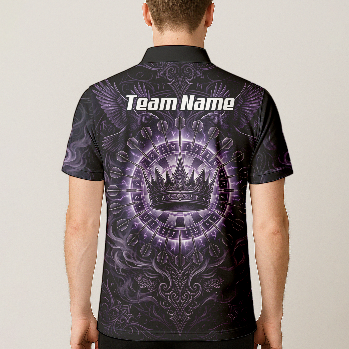 Personalised Purple Crown and Raven Dart Jersey for Men Custom Name Team Polo Shirt Black Purple C8212