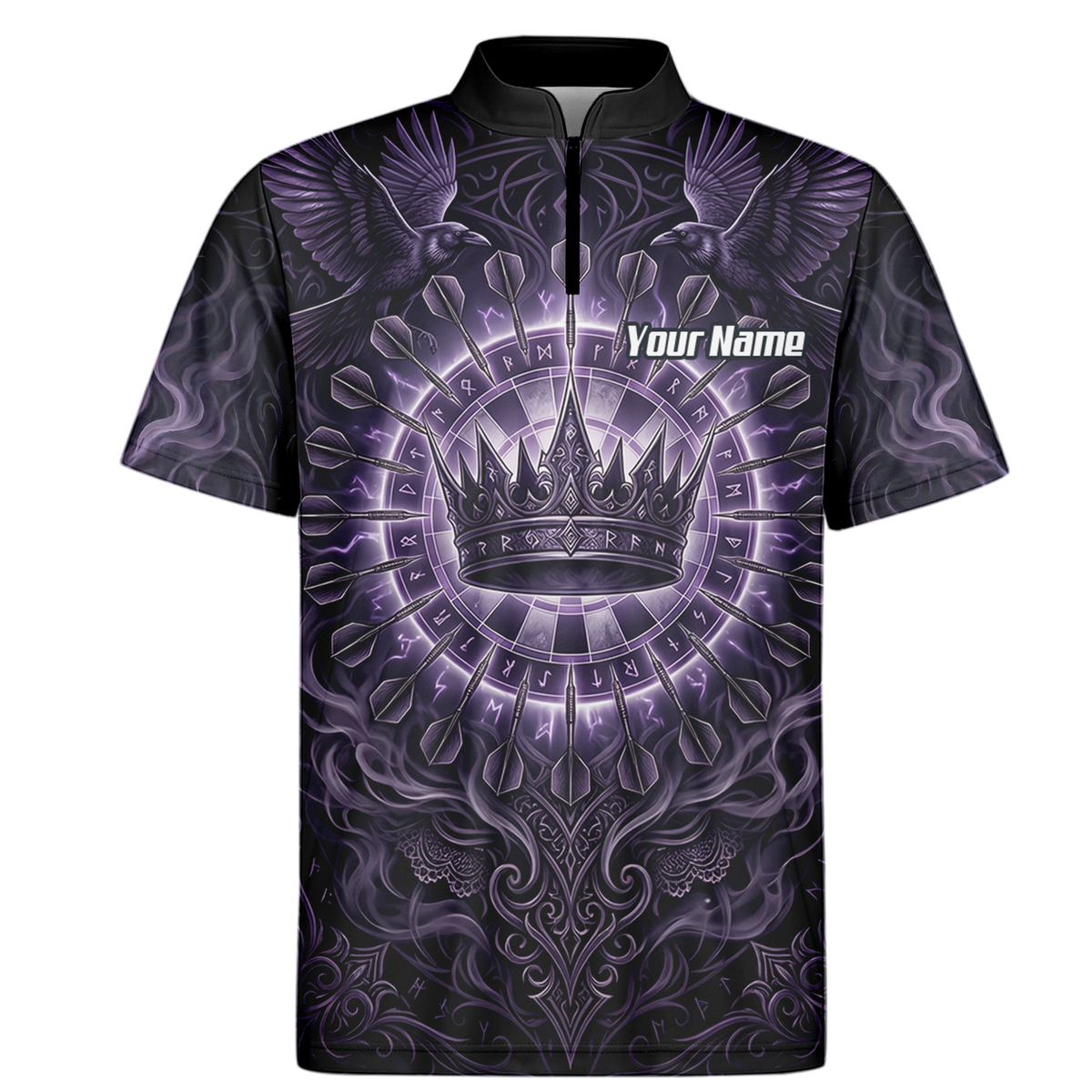 Personalised Purple Crown and Raven Dart Jersey for Men Custom Name Team Polo Shirt Black Purple C8212