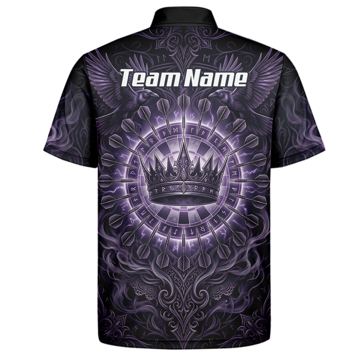 Personalised Purple Crown and Raven Dart Jersey for Men Custom Name Team Polo Shirt Black Purple C8212