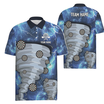 Men's Polo Shirt 'Blue Thunder Lightning Darts' - Custom Designed Storm Dart Shirts for Men - Dart Jersey D636