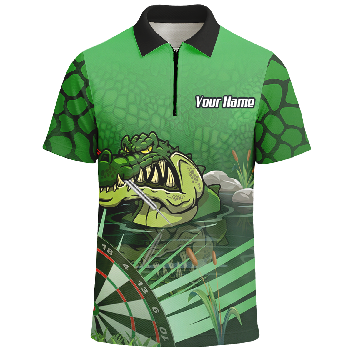 Personalised Crocodile Alligator Dart Jersey Green Polo and Zipper For Men E0192 - Polo -w Zipper Yes