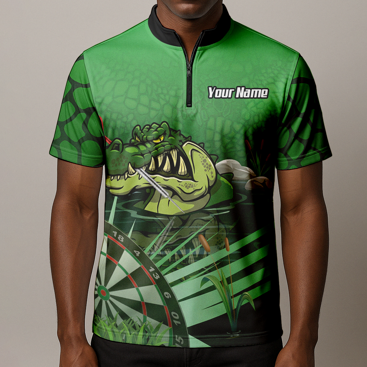 Personalised Crocodile Alligator Dart Jersey Green Polo and Zipper For Men E0192