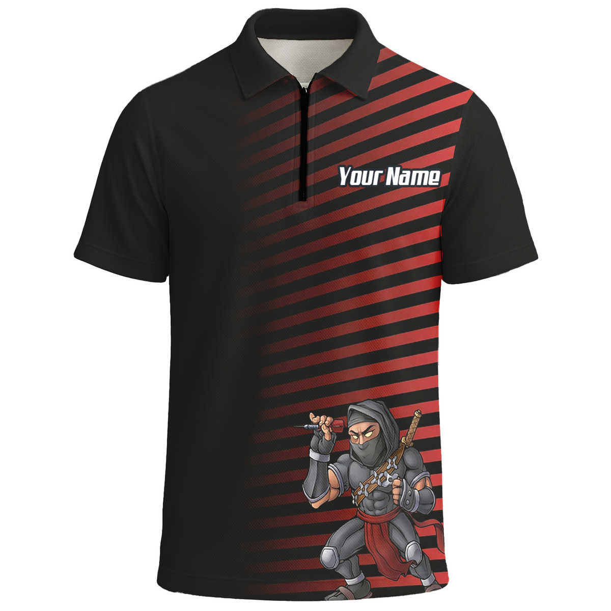 Personalised Ninja Assassin Dart Jersey Red Black Polo and Zipper For Men E1643 - Polo -w Zipper Yes