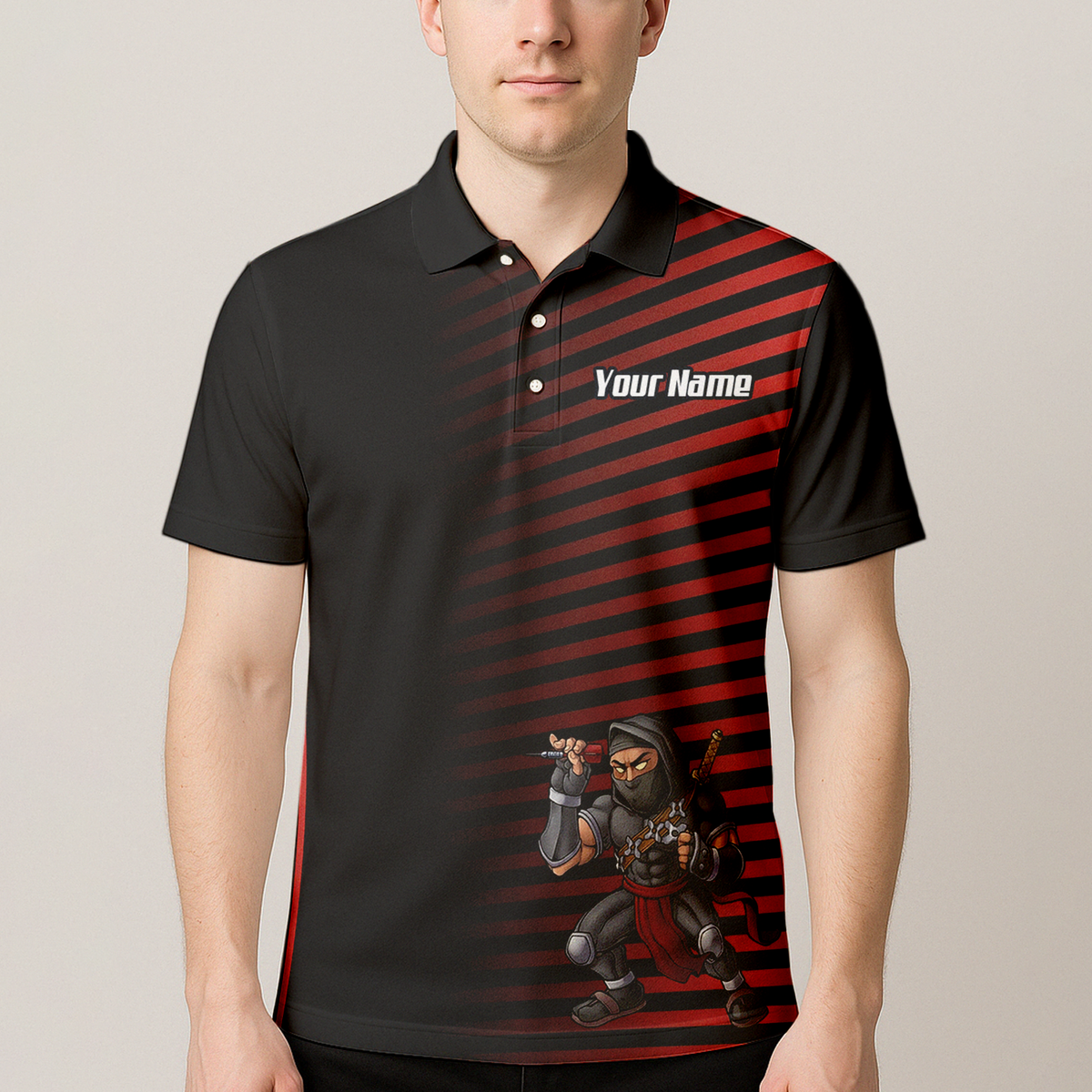 Personalised Ninja Assassin Dart Jersey Red Black Polo and Zipper For Men E1643