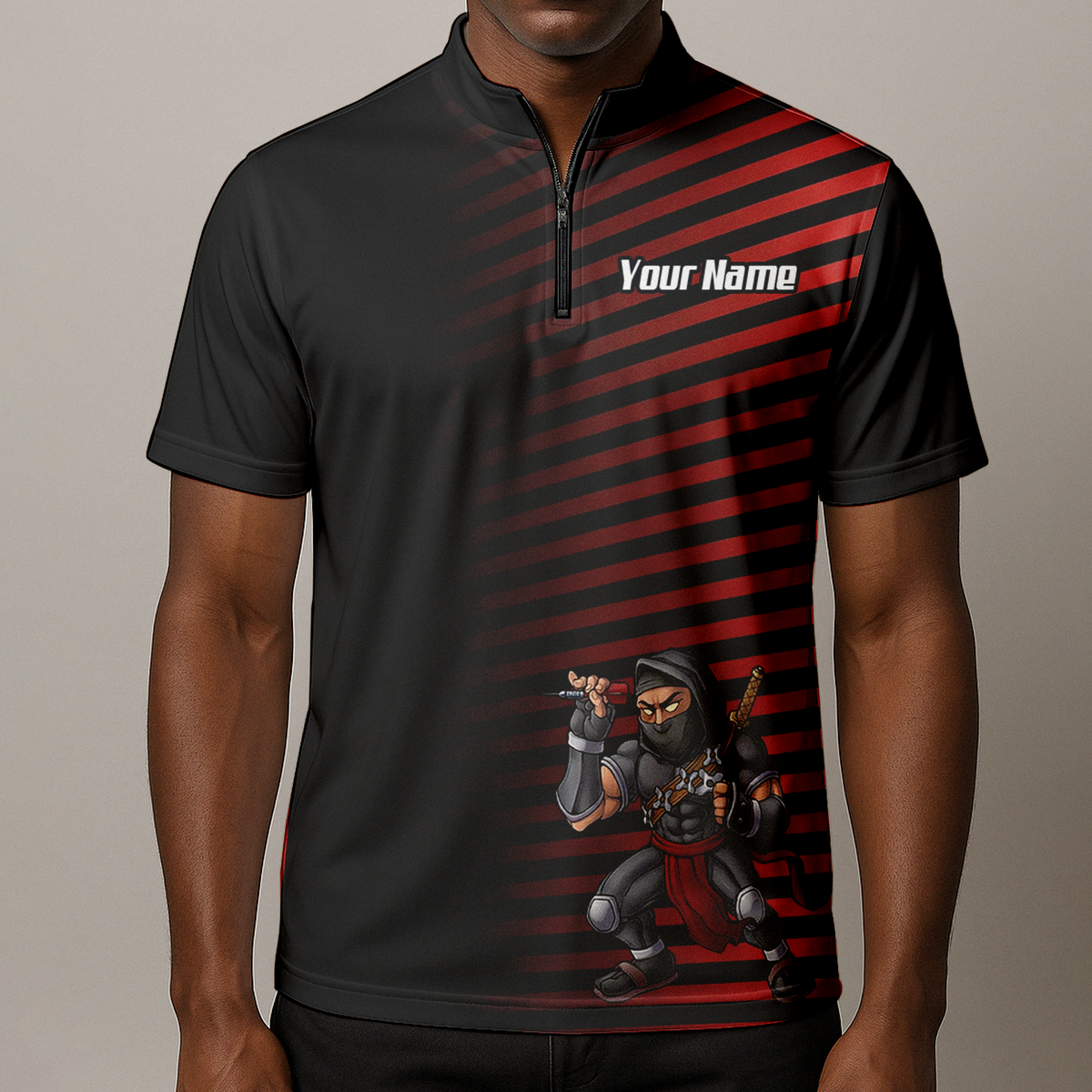 Personalised Ninja Assassin Dart Jersey Red Black Polo and Zipper For Men E1643