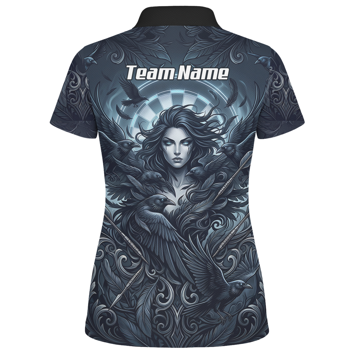 Personalised Gothic Raven Dart Jersey for Women Custom Name Team Polo Shirt Black Grey E5253