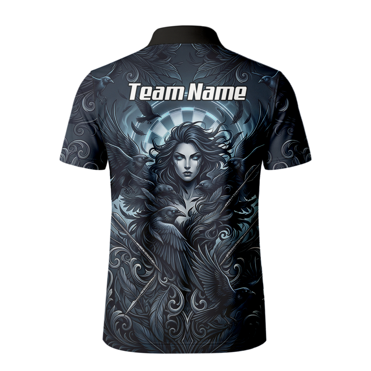 Personalised Gothic Raven Dart Jersey for Men Custom Name Team Polo Shirt Black Grey E5253