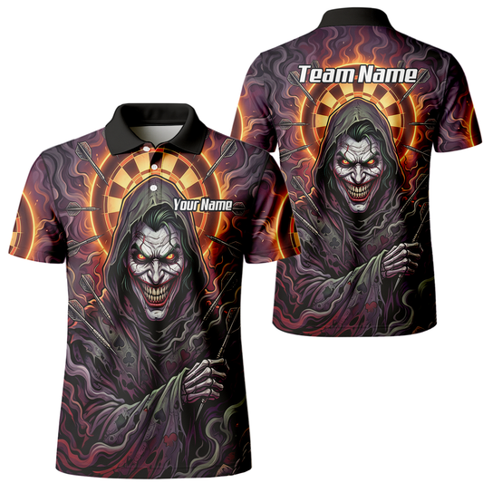 Personalised Men's Darts Jersey Custom Evil Joker Clown Dart Shirt Purple Black Sublimated Polo Top E6621