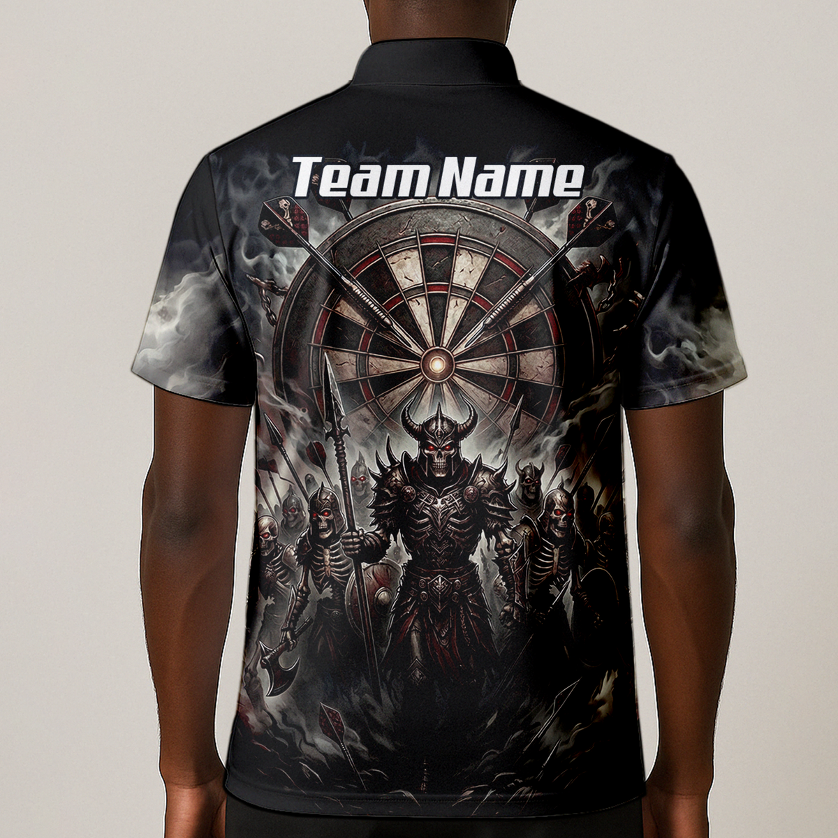 Personalised Skeleton Warrior Dart Jersey for Men Custom Dark Gothic Undead Army Darts Polo Shirt Black Grey E8117