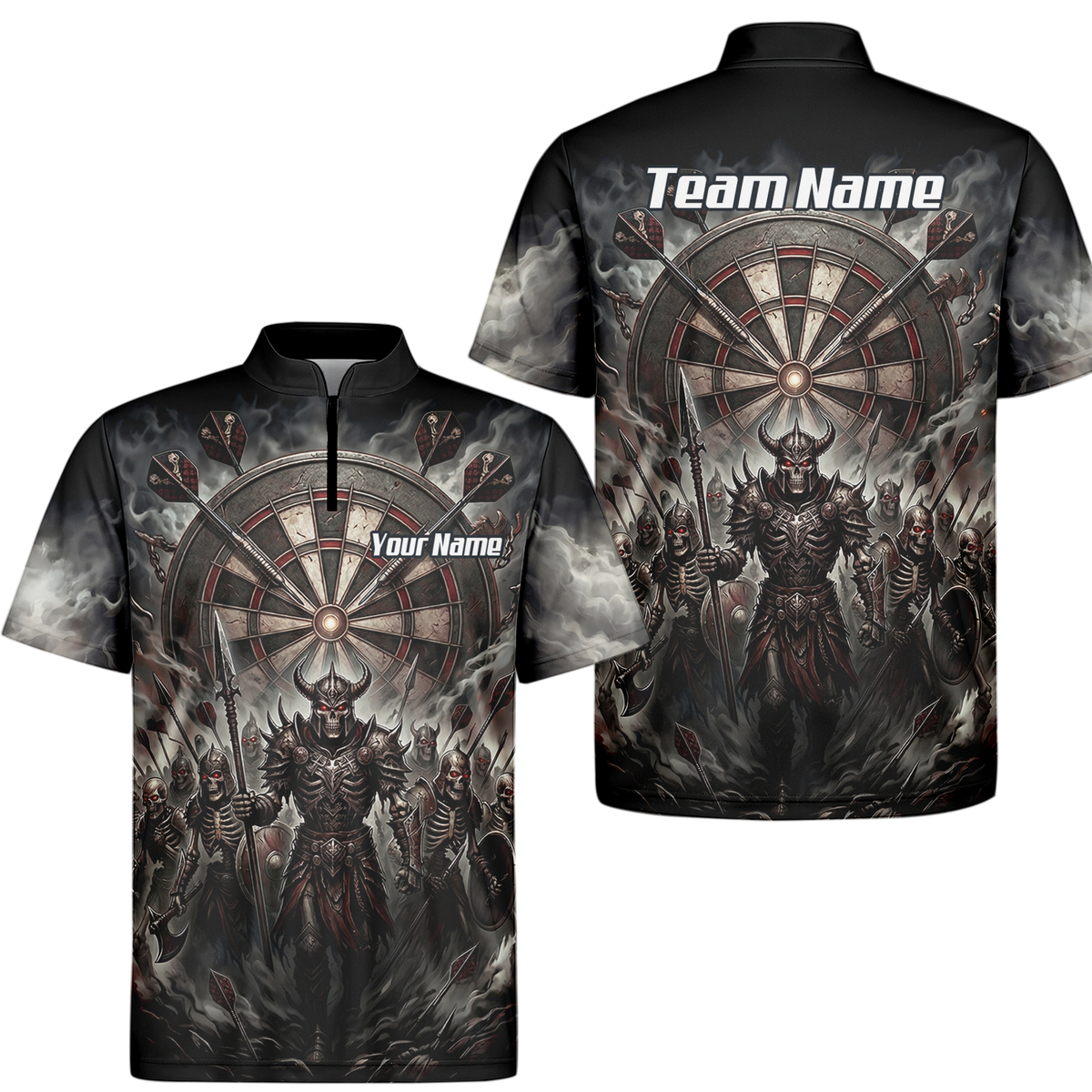 Personalised Skeleton Warrior Dart Jersey for Men Custom Dark Gothic Undead Army Darts Polo Shirt Black Grey E8117