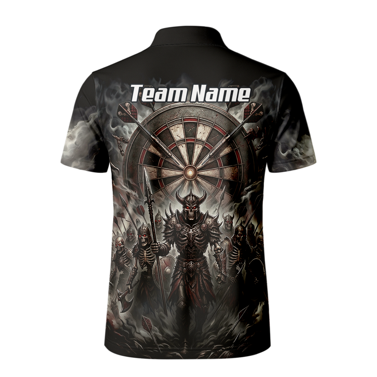 Personalised Skeleton Warrior Dart Jersey for Men Custom Dark Gothic Undead Army Darts Polo Shirt Black Grey E8117