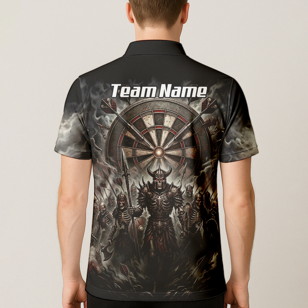 Personalised Skeleton Warrior Dart Jersey for Men Custom Dark Gothic Undead Army Darts Polo Shirt Black Grey E8117