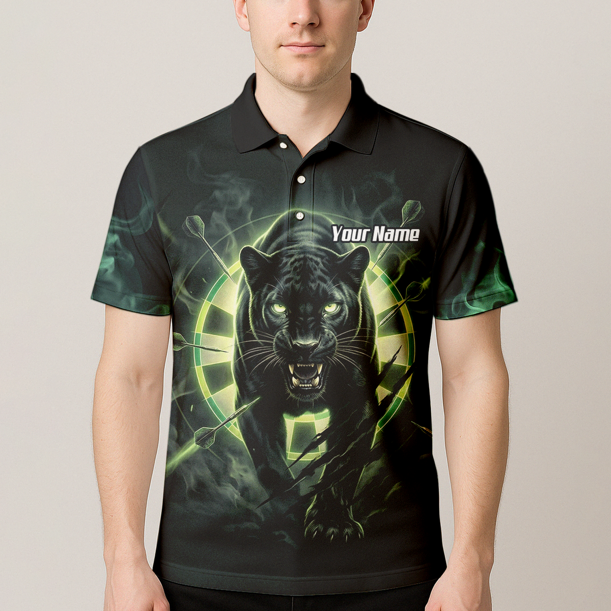 Personalised Black Panther Dart Jersey For Men Custom Neon Green Polo Shirt F5579