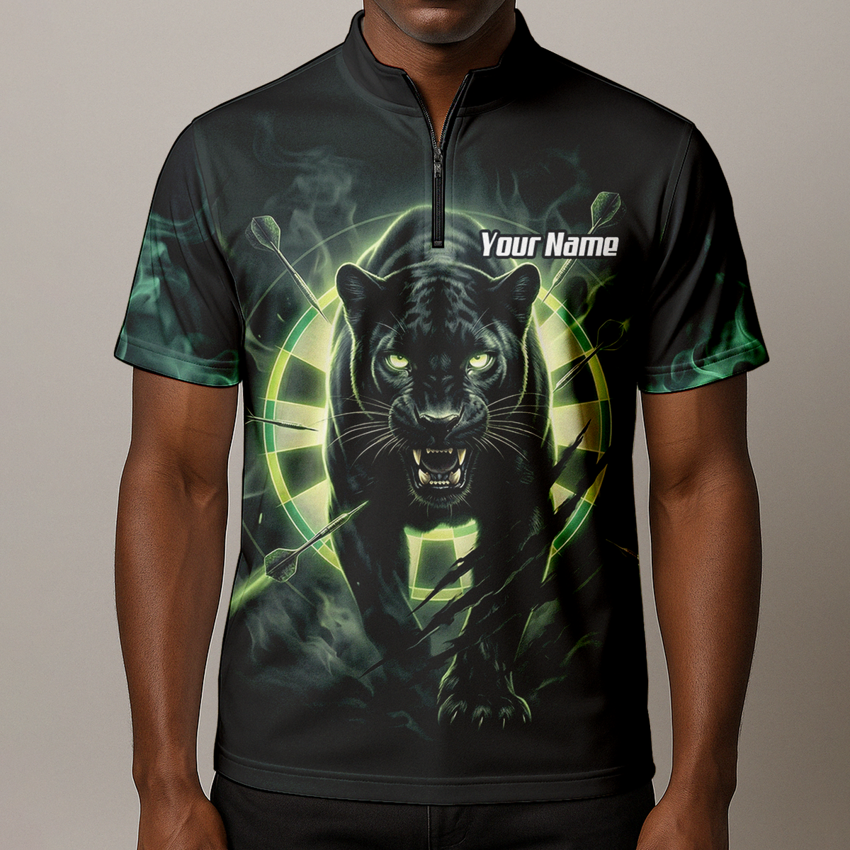 Personalised Black Panther Dart Jersey For Men Custom Neon Green Polo Shirt F5579