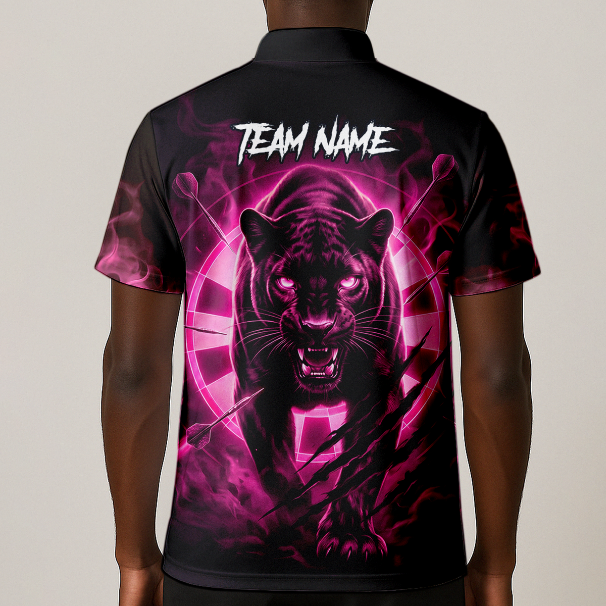 Personalised Black Panther Dart Jersey Polo and Zipper Neon Pink For Men F5579p
