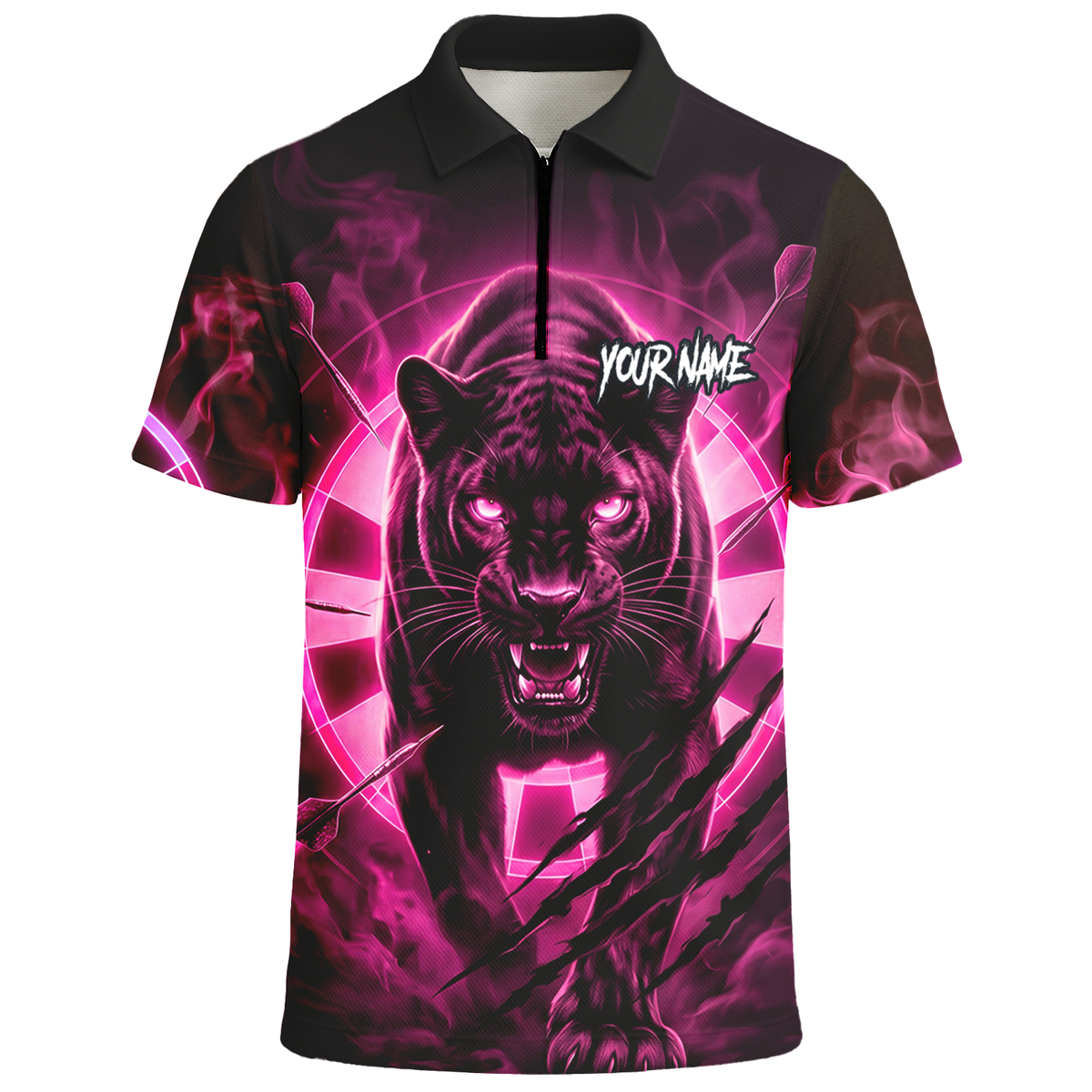 Personalised Black Panther Dart Jersey Polo and Zipper Neon Pink For Men F5579p