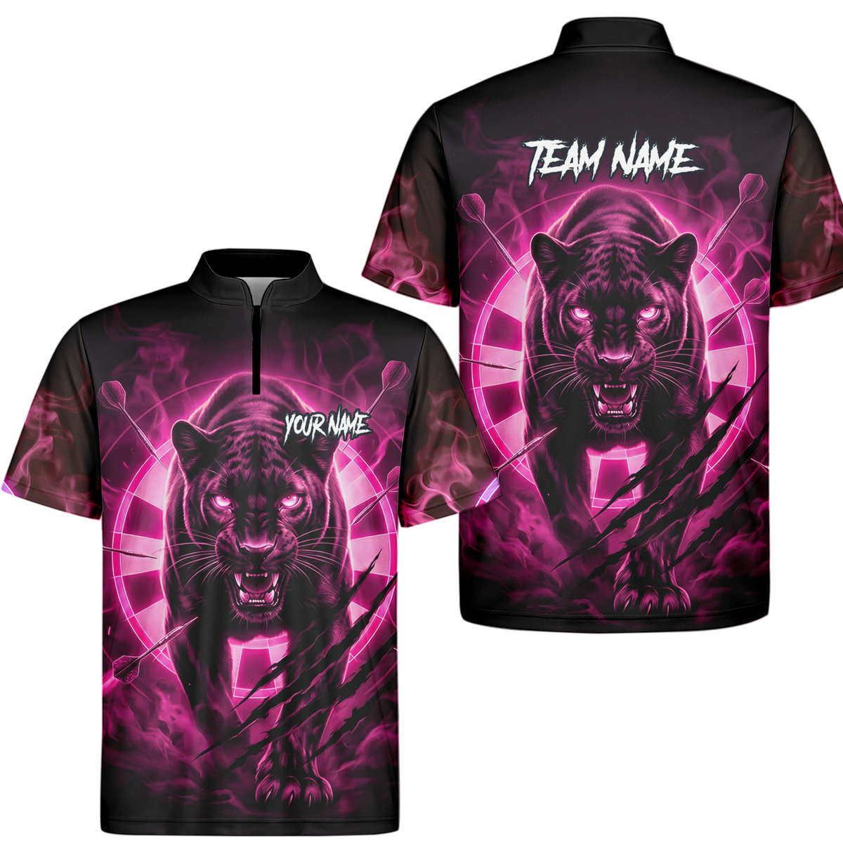 Personalised Black Panther Dart Jersey Polo and Zipper Neon Pink For Men F5579p
