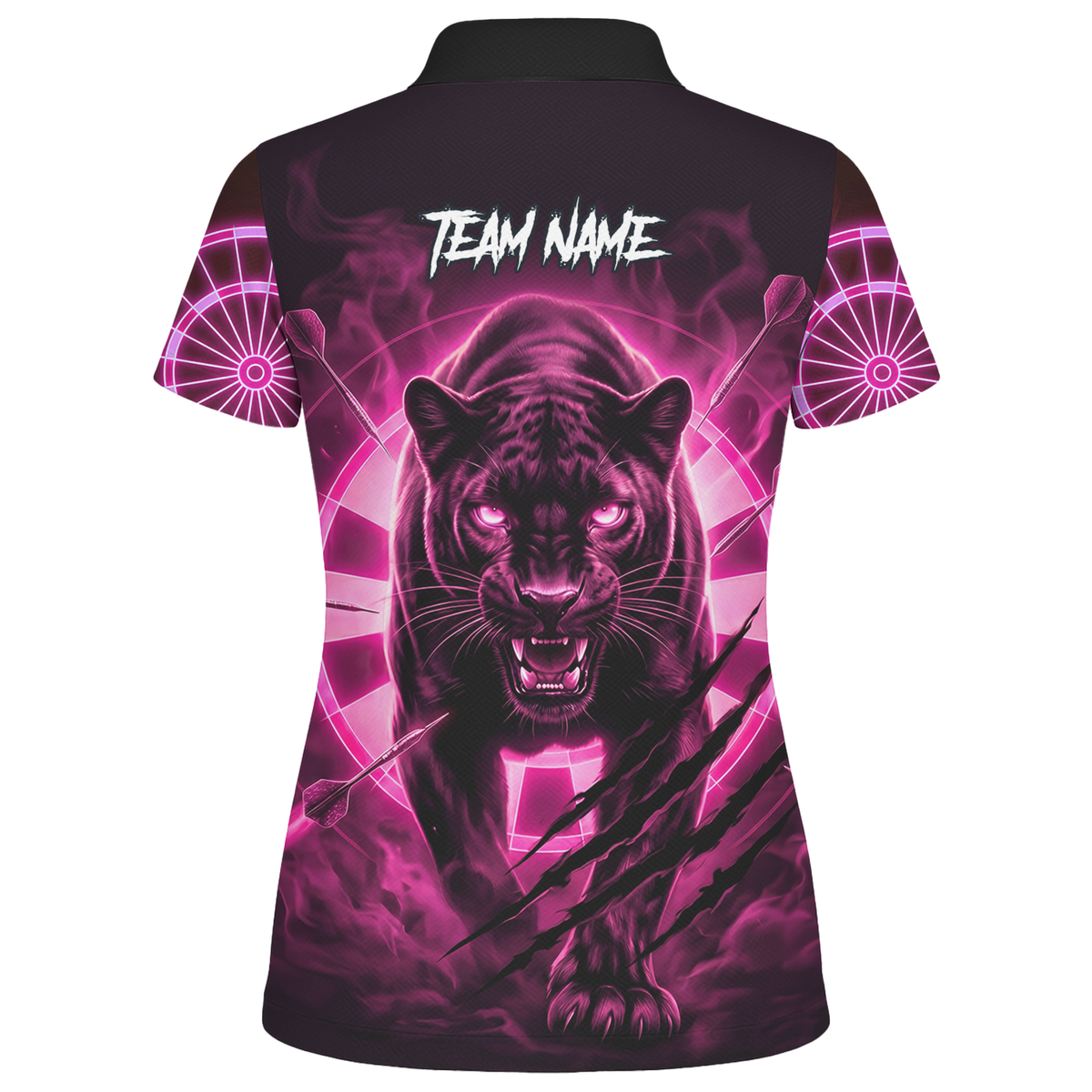 Personalised Black Panther Dart Jersey Polo and Zipper Neon Pink For Women F5579p