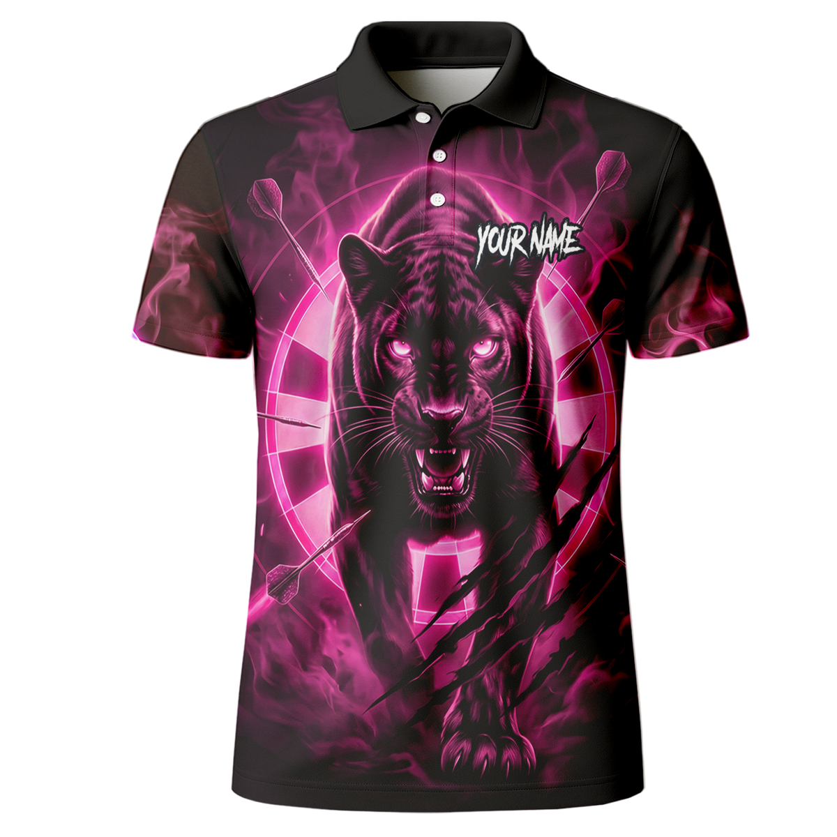 Personalised Black Panther Dart Jersey Polo and Zipper Neon Pink For Men F5579p