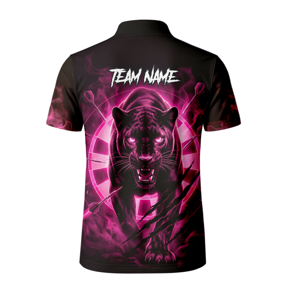 Personalised Black Panther Dart Jersey Polo and Zipper Neon Pink For Men F5579p