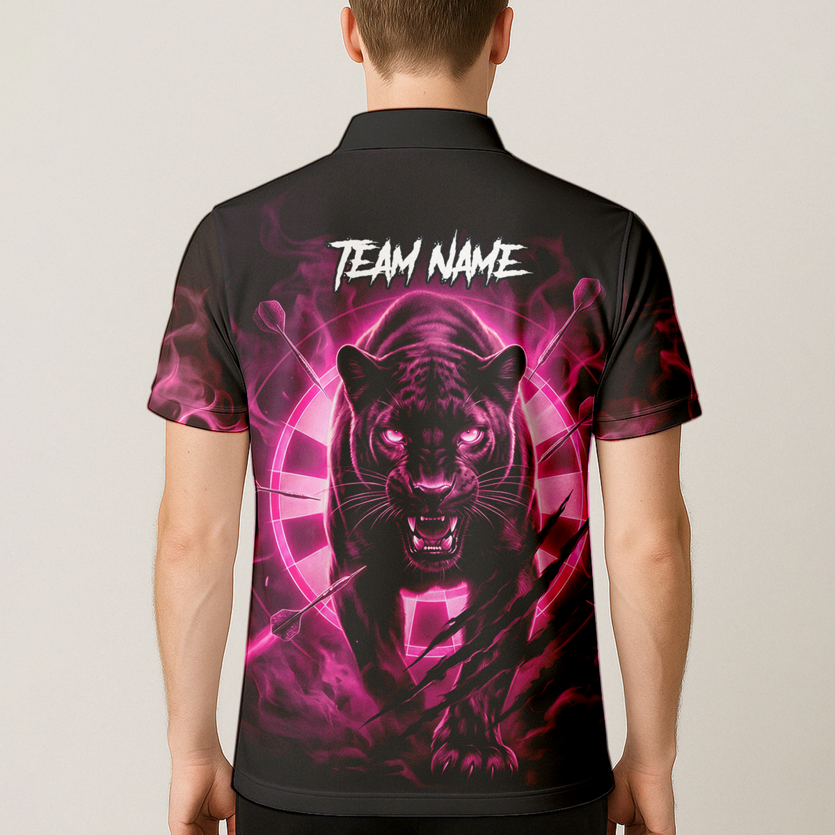 Personalised Black Panther Dart Jersey Polo and Zipper Neon Pink For Men F5579p