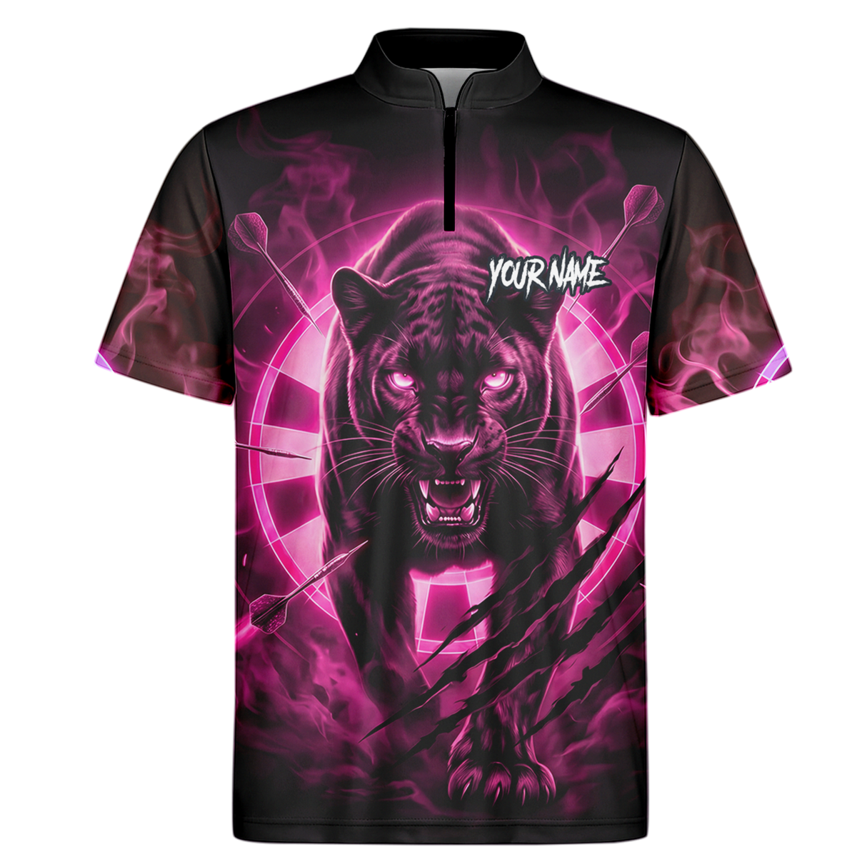 Personalised Black Panther Dart Jersey Polo and Zipper Neon Pink For Men F5579p