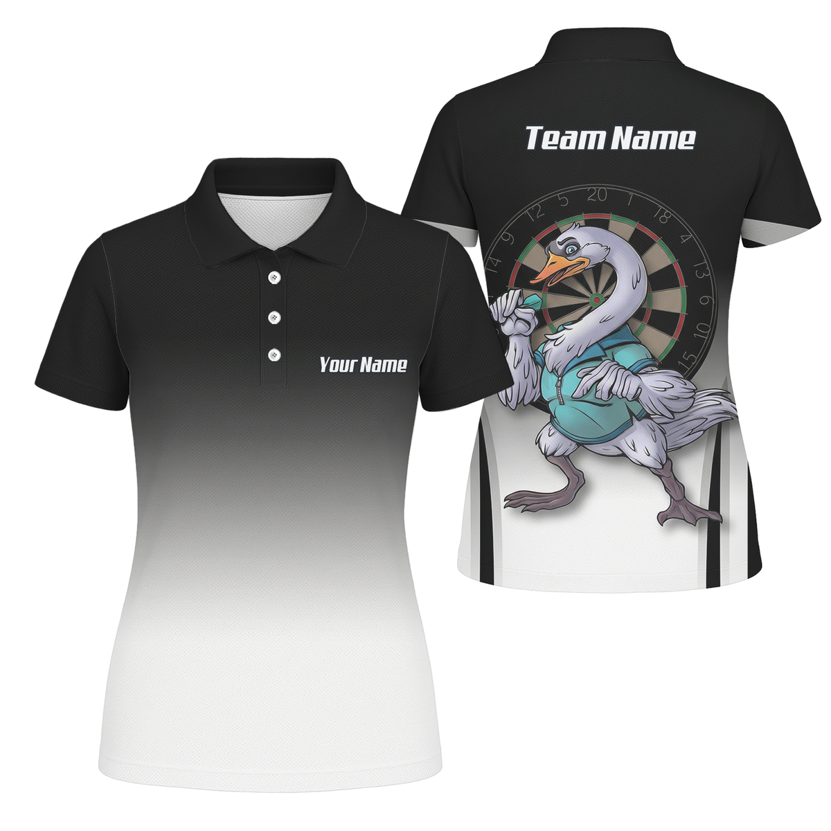 Personalised Swan Dart Jersey Polo and Zipper Black White Gradient For Women F9316 - Polo Yes