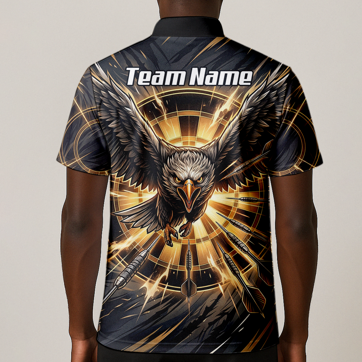 Personalised Eagle Dart Jersey for Men Custom Name and Team Dartboard Polo Shirt Black Gold G2102