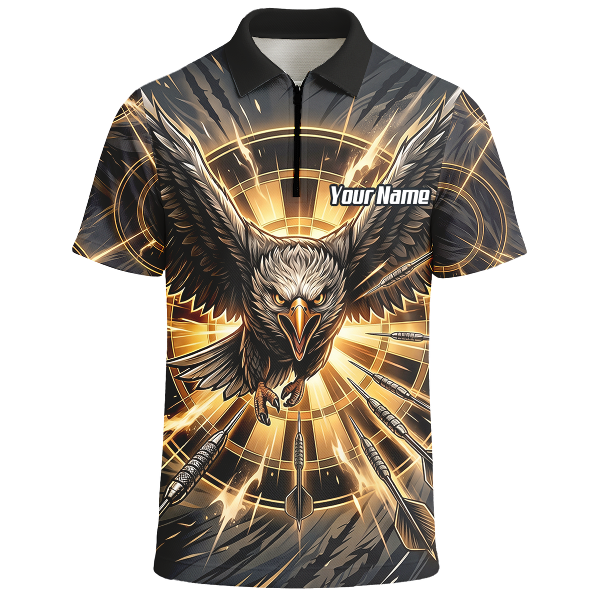 Personalised Eagle Dart Jersey for Men Custom Name and Team Dartboard Polo Shirt Black Gold G2102