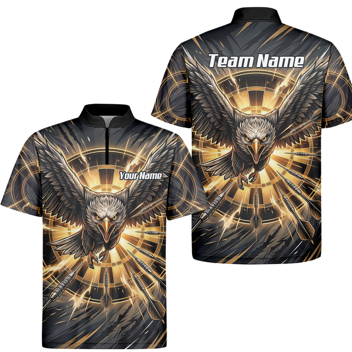 Personalised Eagle Dart Jersey for Men Custom Name and Team Dartboard Polo Shirt Black Gold G2102