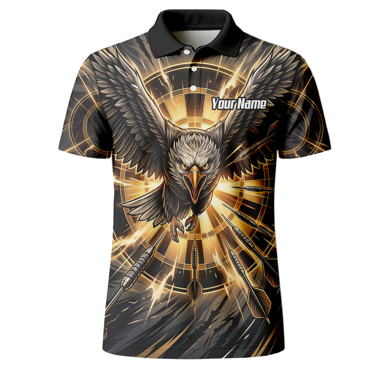 Personalised Eagle Dart Jersey for Men Custom Name and Team Dartboard Polo Shirt Black Gold G2102